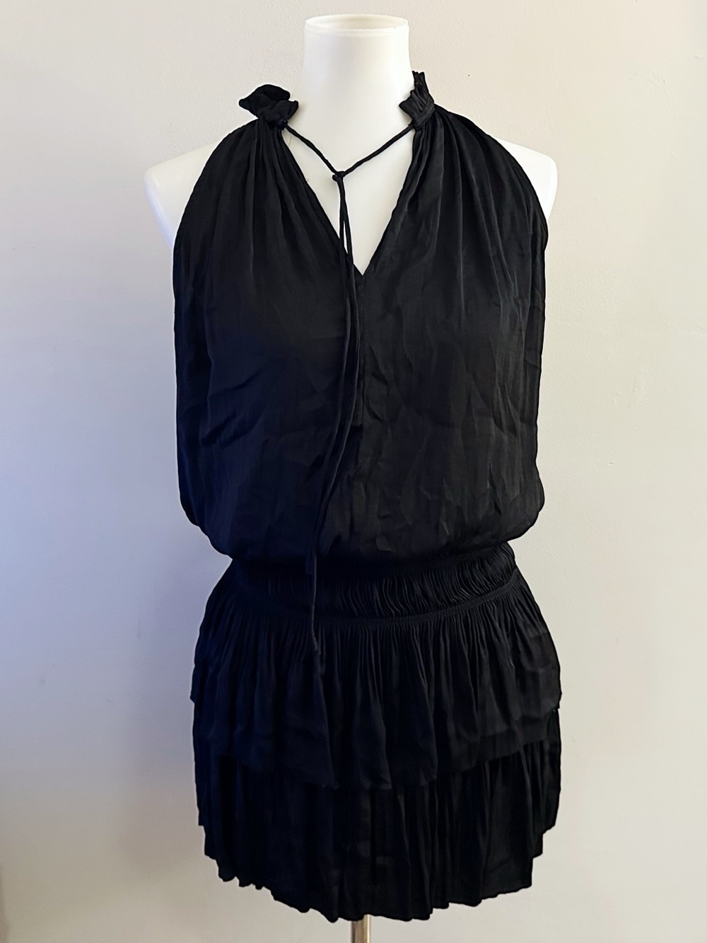 Anthropologie Current Air Black Tiered Mini Dress Fairycore Vamp Whimsigoth